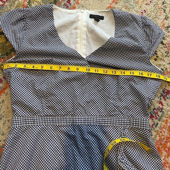 J. Crew Faux-wrap Mini Cap Sleeve Dress In Gingham Navy & White Cotton Size 6 - Picture 5 of 6